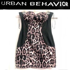 URBAN BEHAVIOR strapless cheetah animal print mini dress size L excellent cond